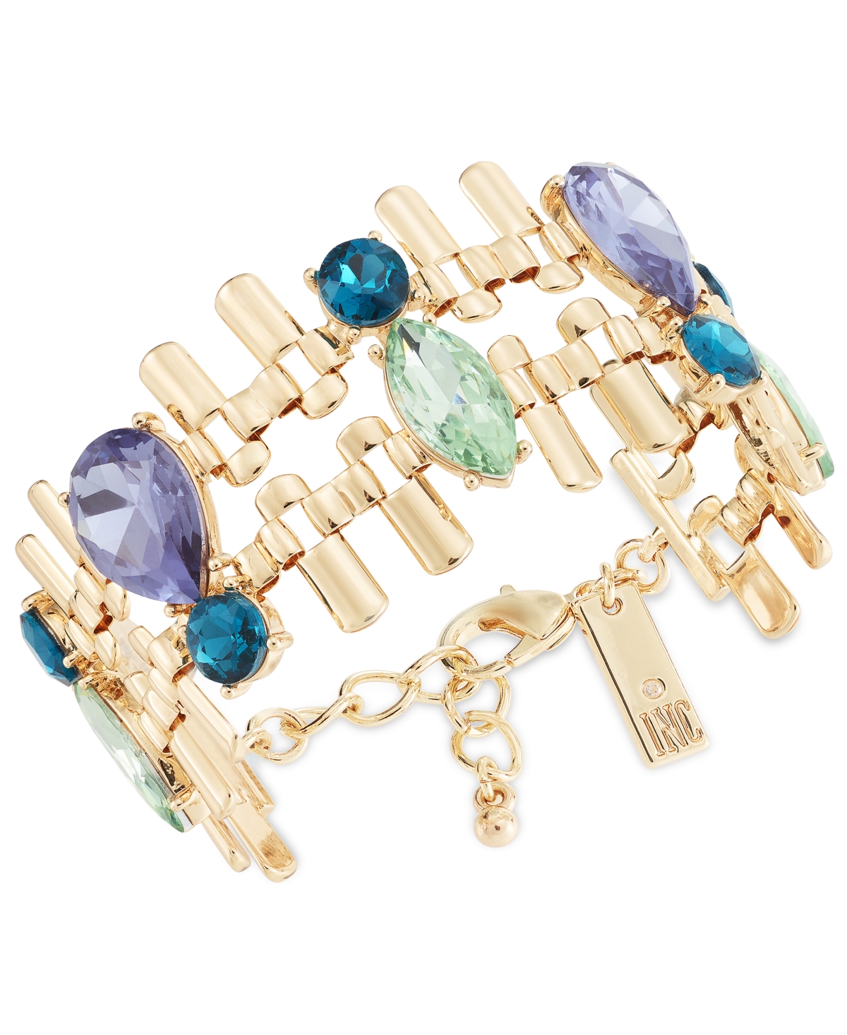 Shop Inc International Concepts Gold-tone Multicolor Crystal & Stone Double-row Flex Bracelet, Created For Macy's