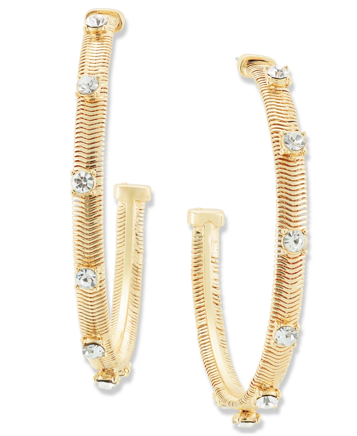 Shop Inc International Concepts Large Pave Studded Snake Chain C-hoop Earrings, 2.15", Created For Macy's In Gold