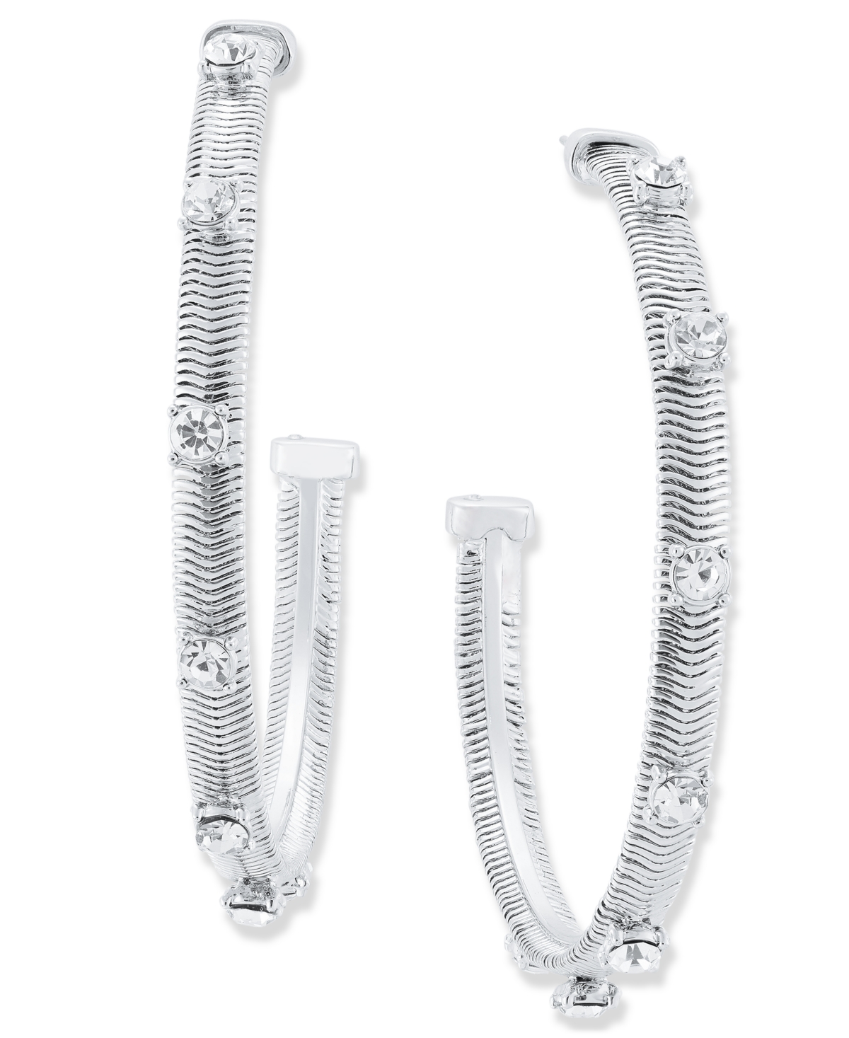 Large Pave Studded Snake Chain C-Hoop Earrings, 2.15", Created for Macy's - Silver