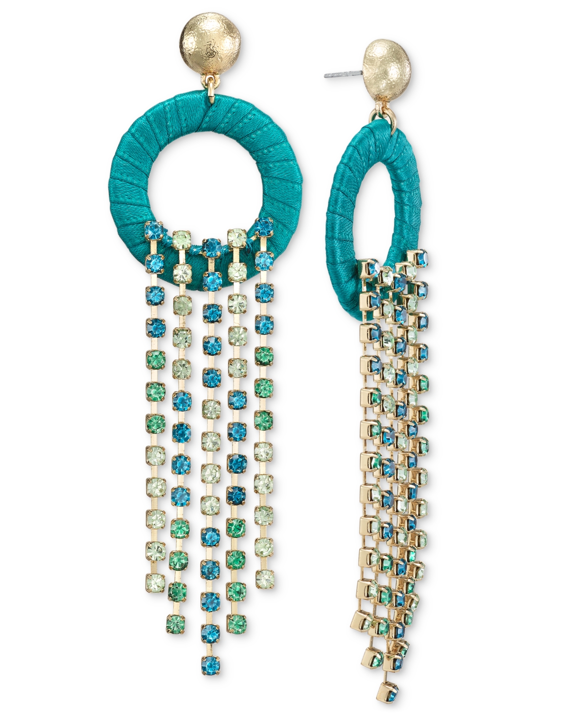 Gold-Tone Color Crystal Fringe & Ribbon-Wrapped Circle Statement Earrings, Created for Macy's - Green
