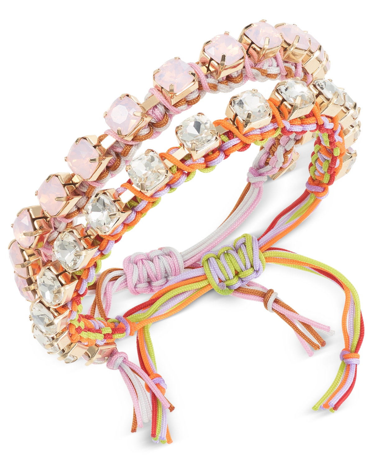 Shop On 34th Gold-tone 2-pc. Set Color Crystal Cord Slider Bracelets, Created For Macy's In Pink