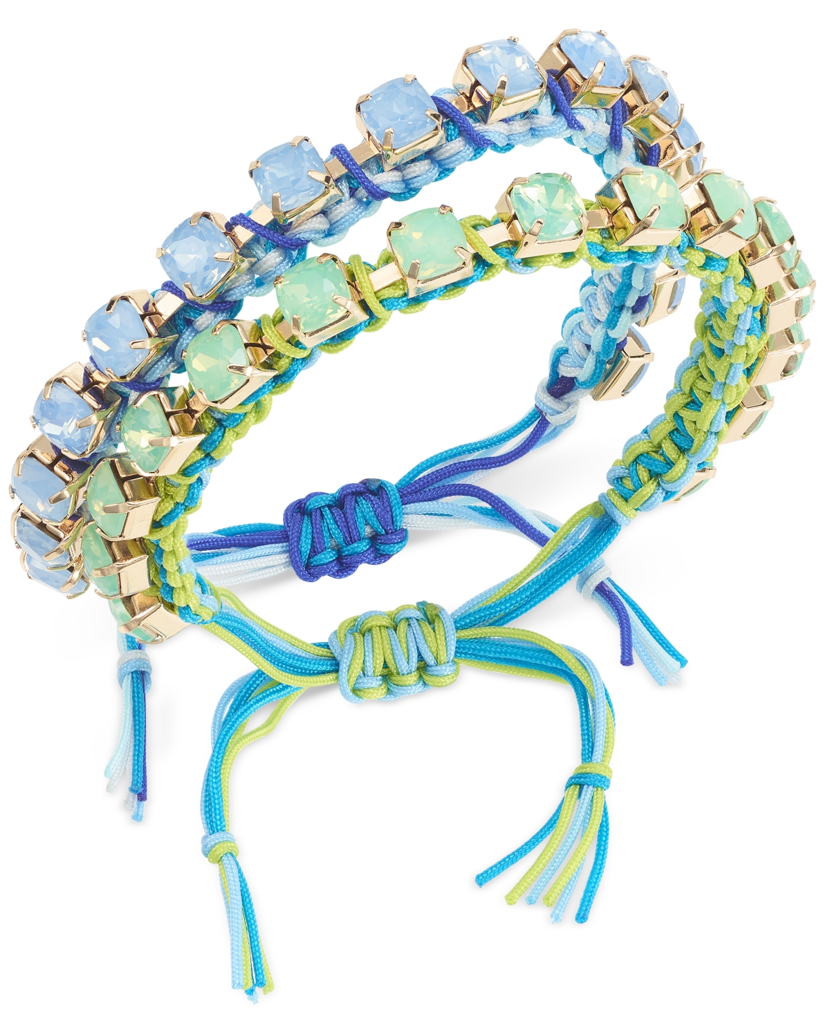 Shop On 34th Gold-tone 2-pc. Set Color Crystal Cord Slider Bracelets, Created For Macy's In Green