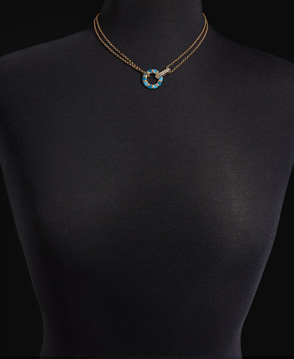 Shop On 34th Gold-tone Pave & Color Circle Double Chain Pendant Necklace, 16" + 2" Extender, Created For Macy's In Blue
