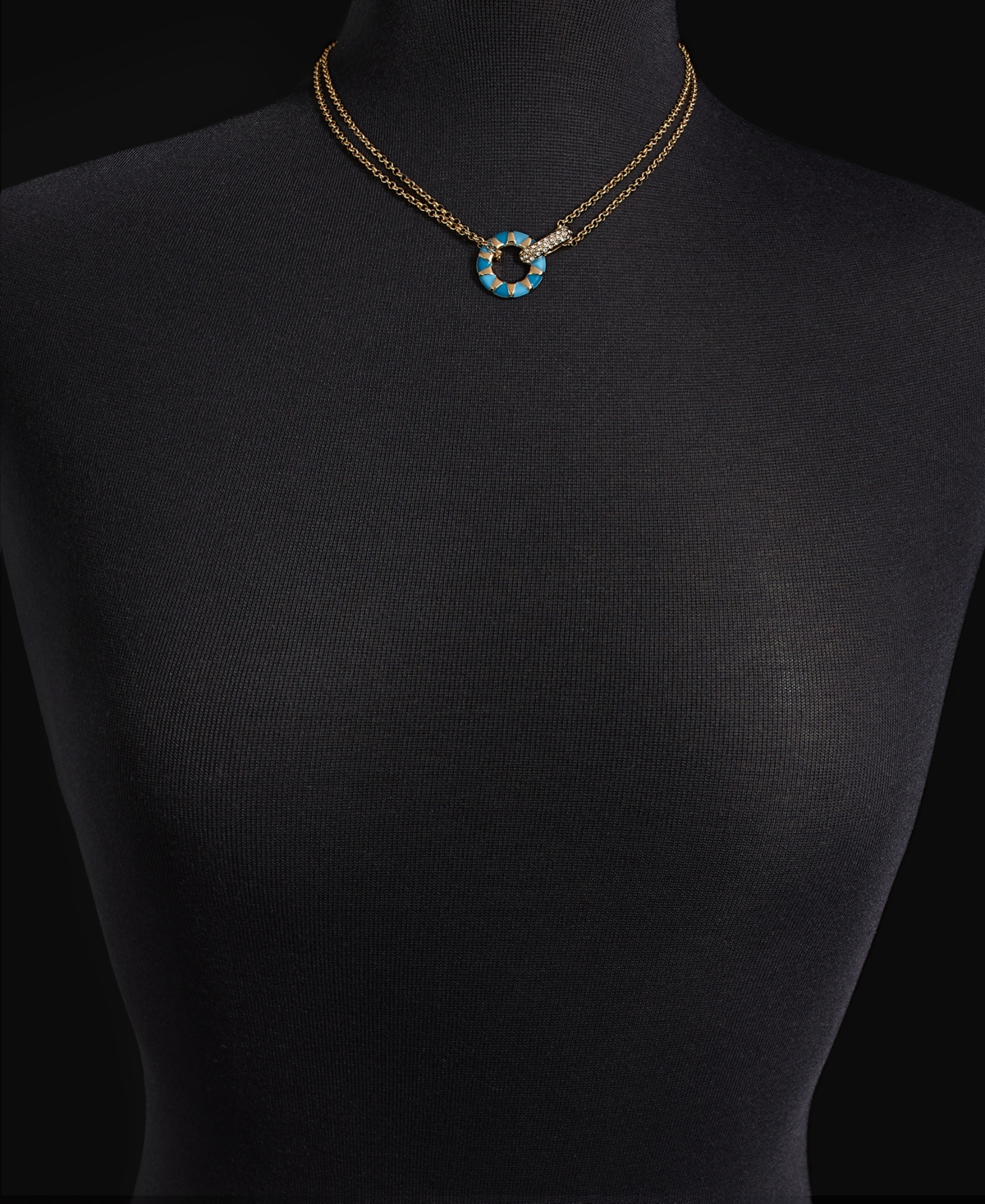On 34th Gold-tone Pave & Color Circle Double Chain Pendant Necklace, 16" + 2" Extender, Created For Macy's In Red