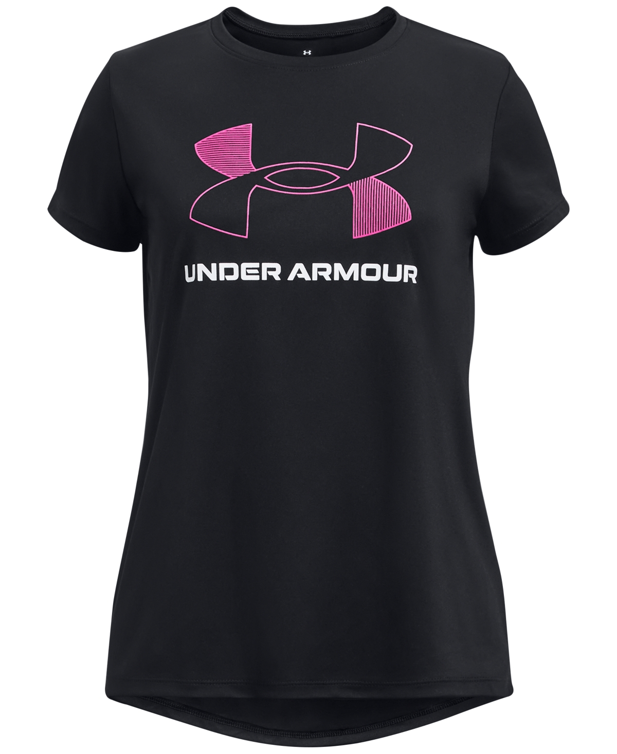 Shop Under Armour Girls  Tech Big Logo Short Sleeve T-shirt In Black,rebel Pink