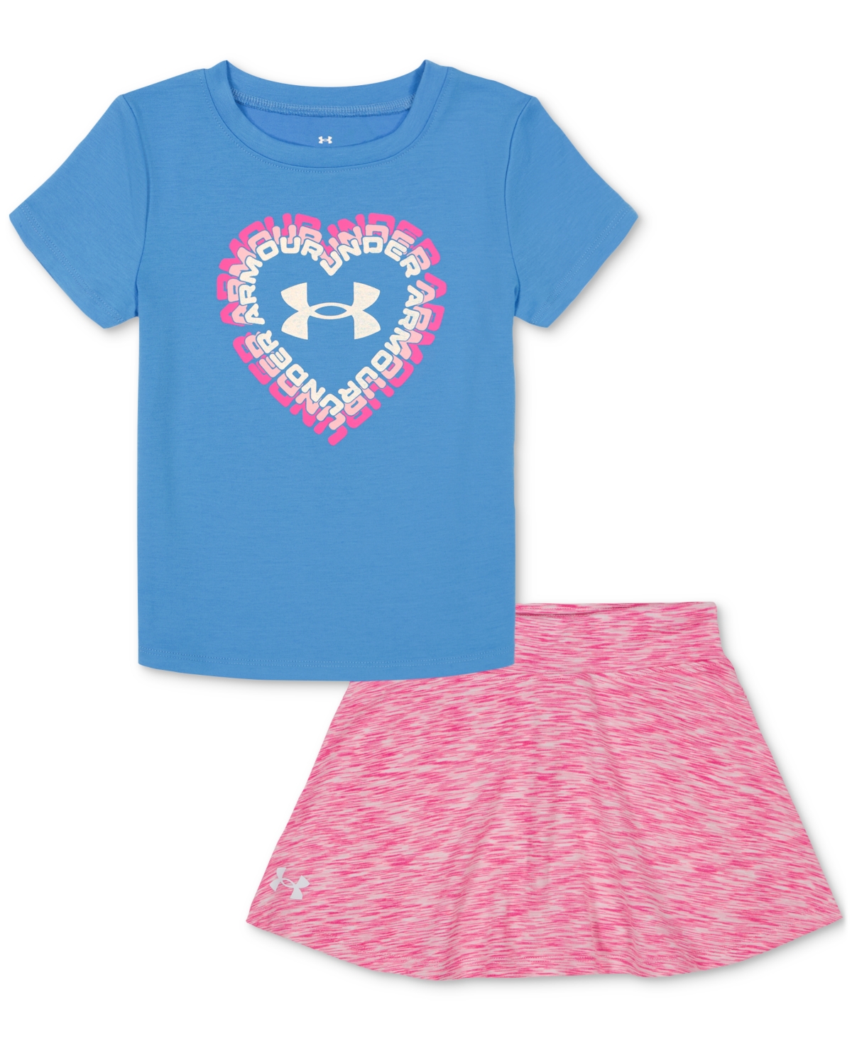 Under Armour Kids' Toddler & Little Girls Heart T-shirt & Skort, 2 Piece Set In Viral Blue