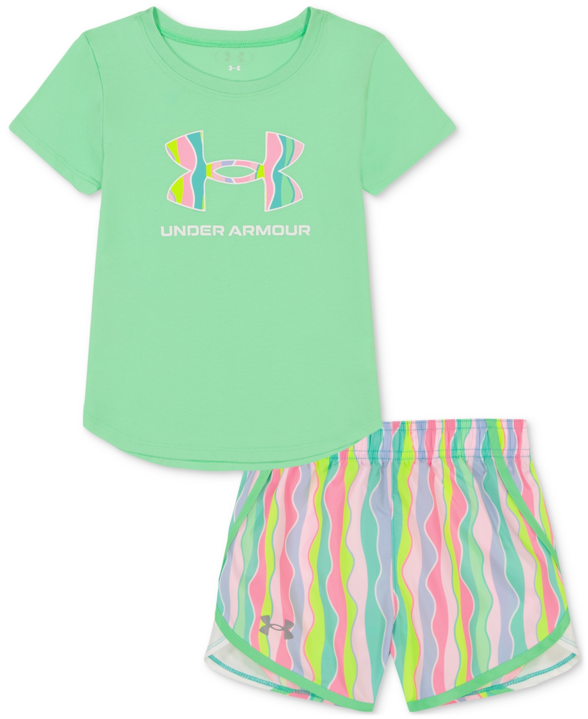 Under Armour Kids' Toddler & Little Girls Logo T-shirt & Printed Shorts, 2 Piece Set In Matrix Green
