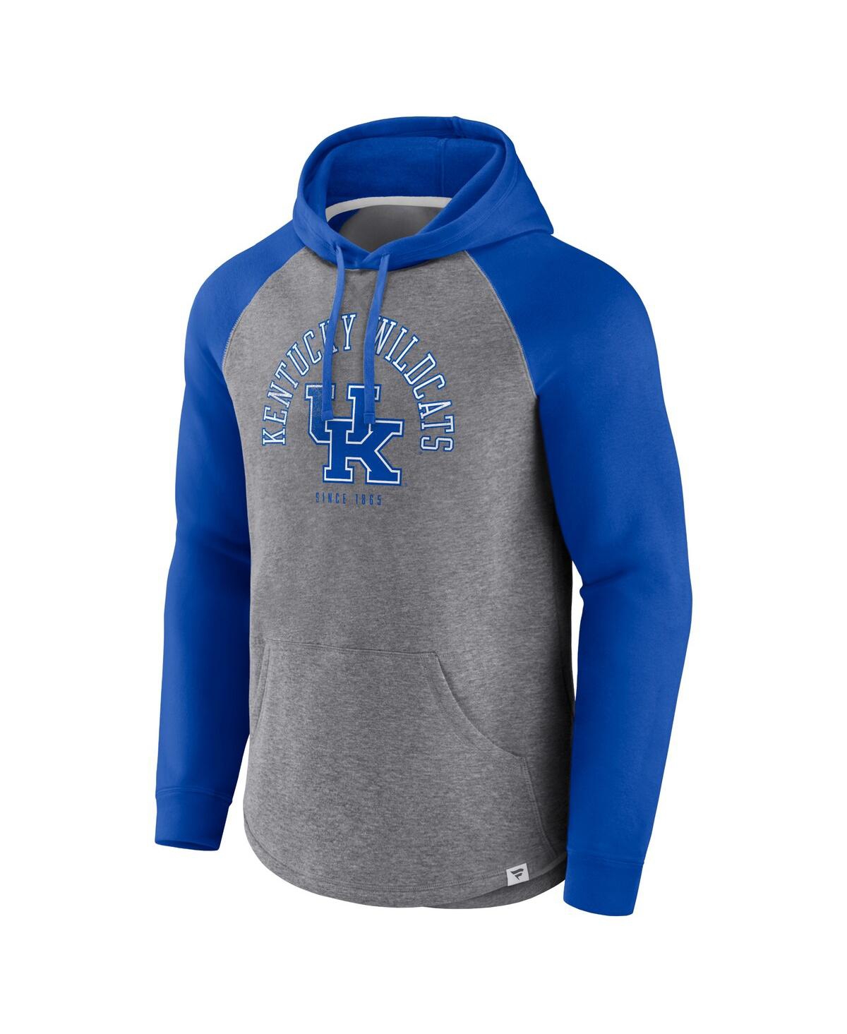 Fanatics Men's  Royal, Heather Gray Kentucky Wildcats Wrap Up Raglan Pullover Hoodie In Royal,heather Gray