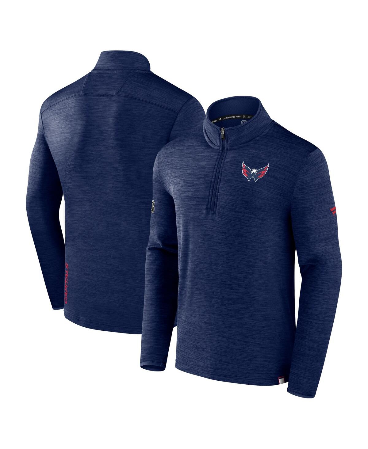 Shop Fanatics Men's  Heather Navy Washington Capitals Authentic Pro Quarter-zip Pullover Top