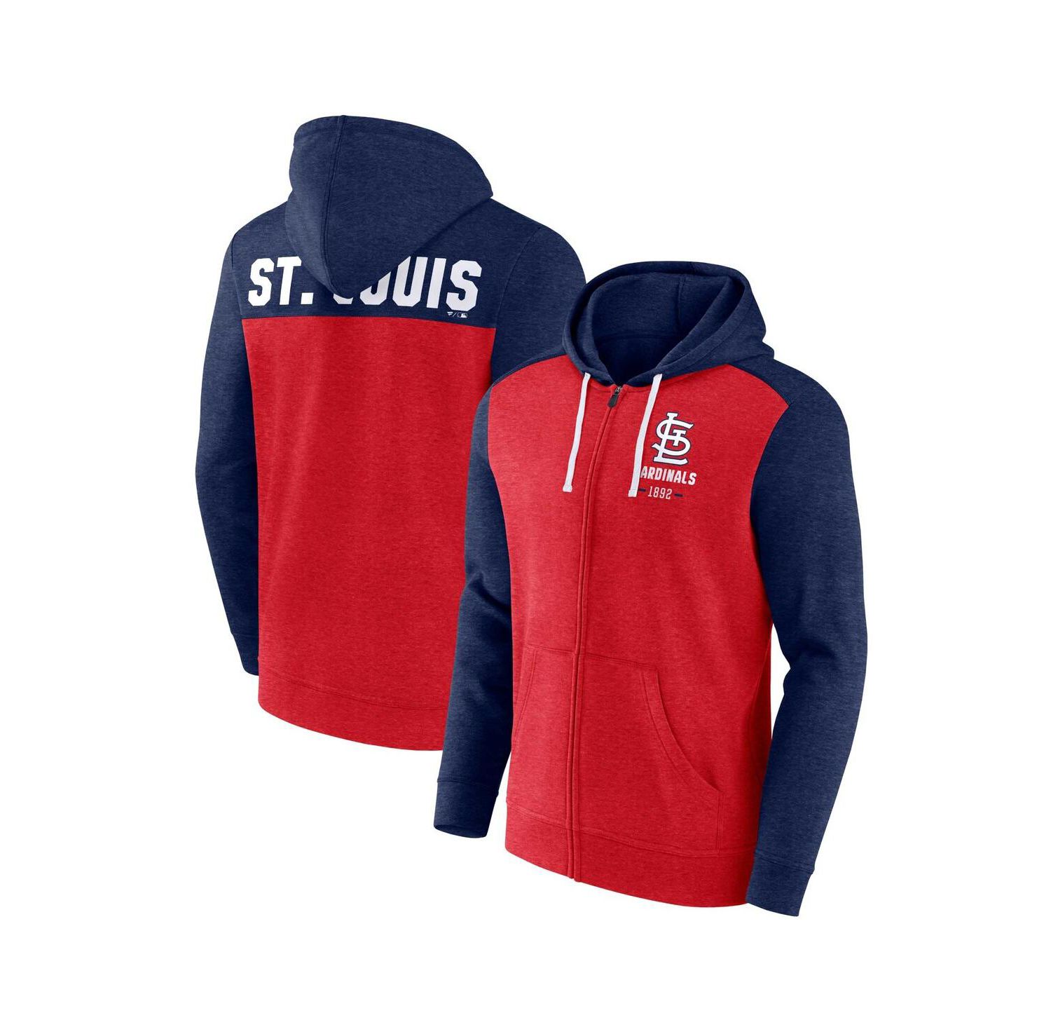 Men's Heathered Red, Heathered Navy St. Louis Cardinals Blown Away Full-Zip Hoodie