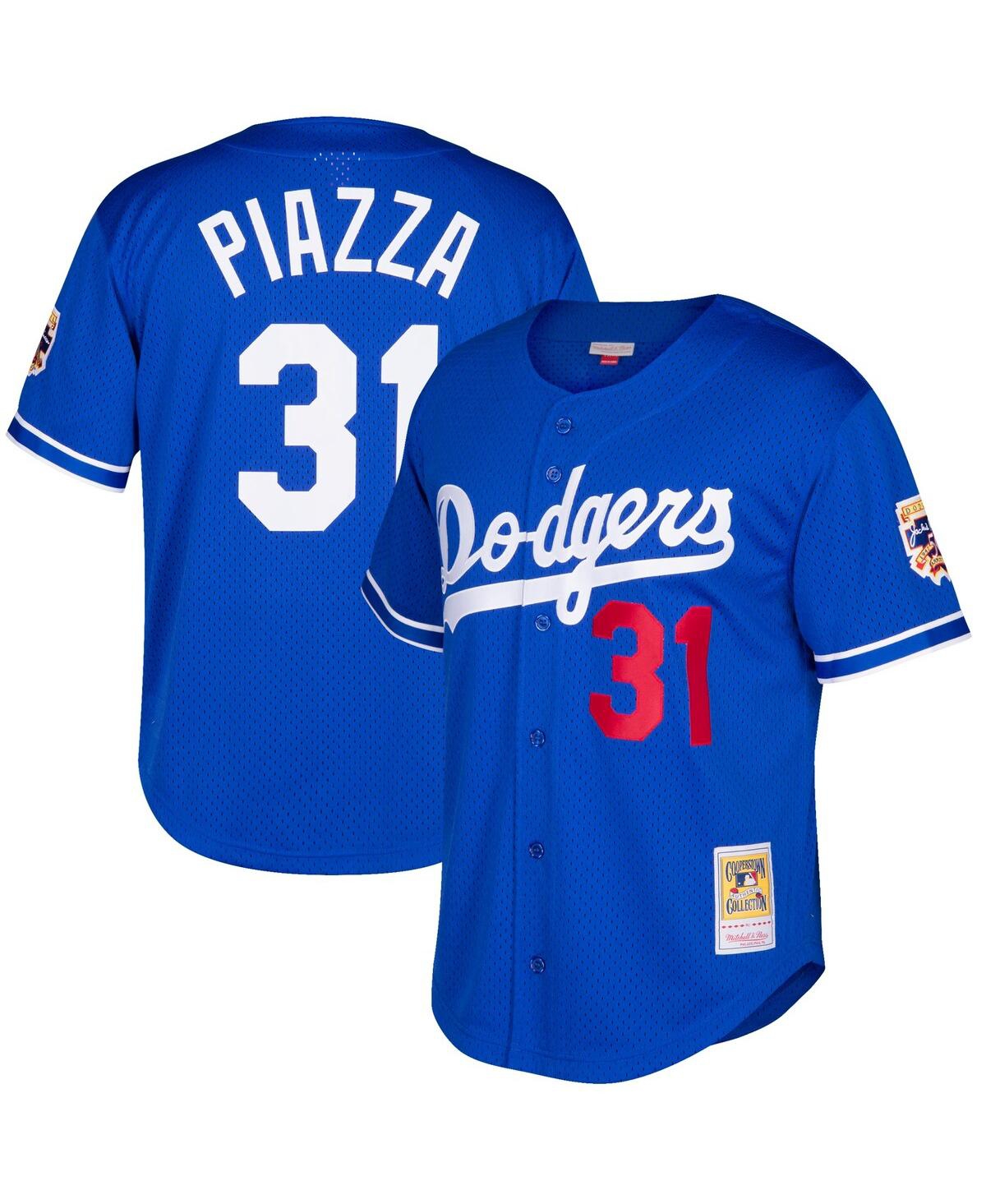 Men's Mitchell & Ness Mike Piazza Royal Los Angeles Dodgers Cooperstown Collection Mesh Batting Practice Button-Up Jersey - Royal