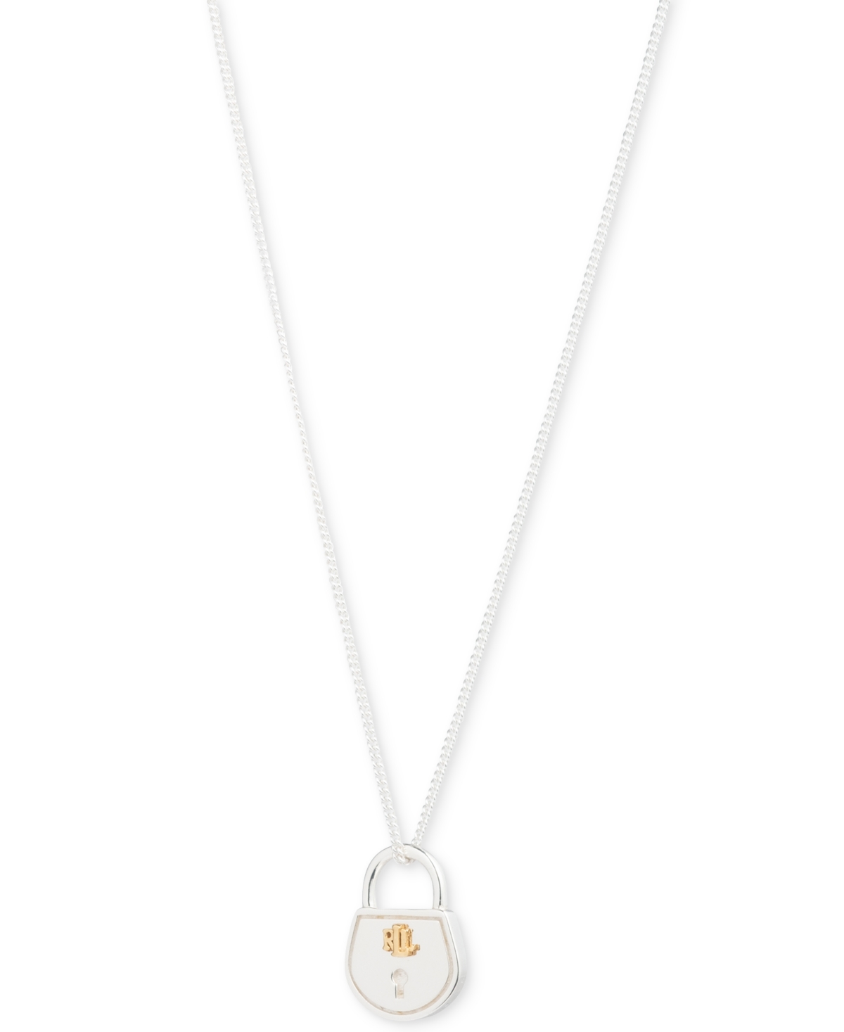 Shop Ralph Lauren Lauren  Two-tone Sterling Silver Padlock Pendant 17" Necklace In Gold,silve