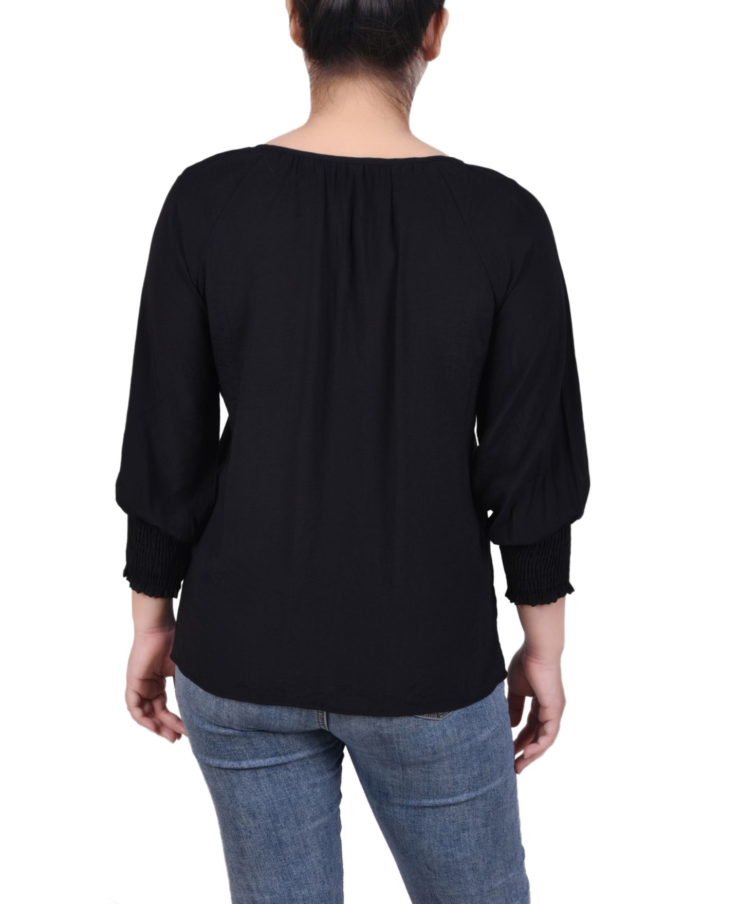 Женская блузка NY Collection 3/4 Sleeve Button Front, цвет: Чёрный — фото 2