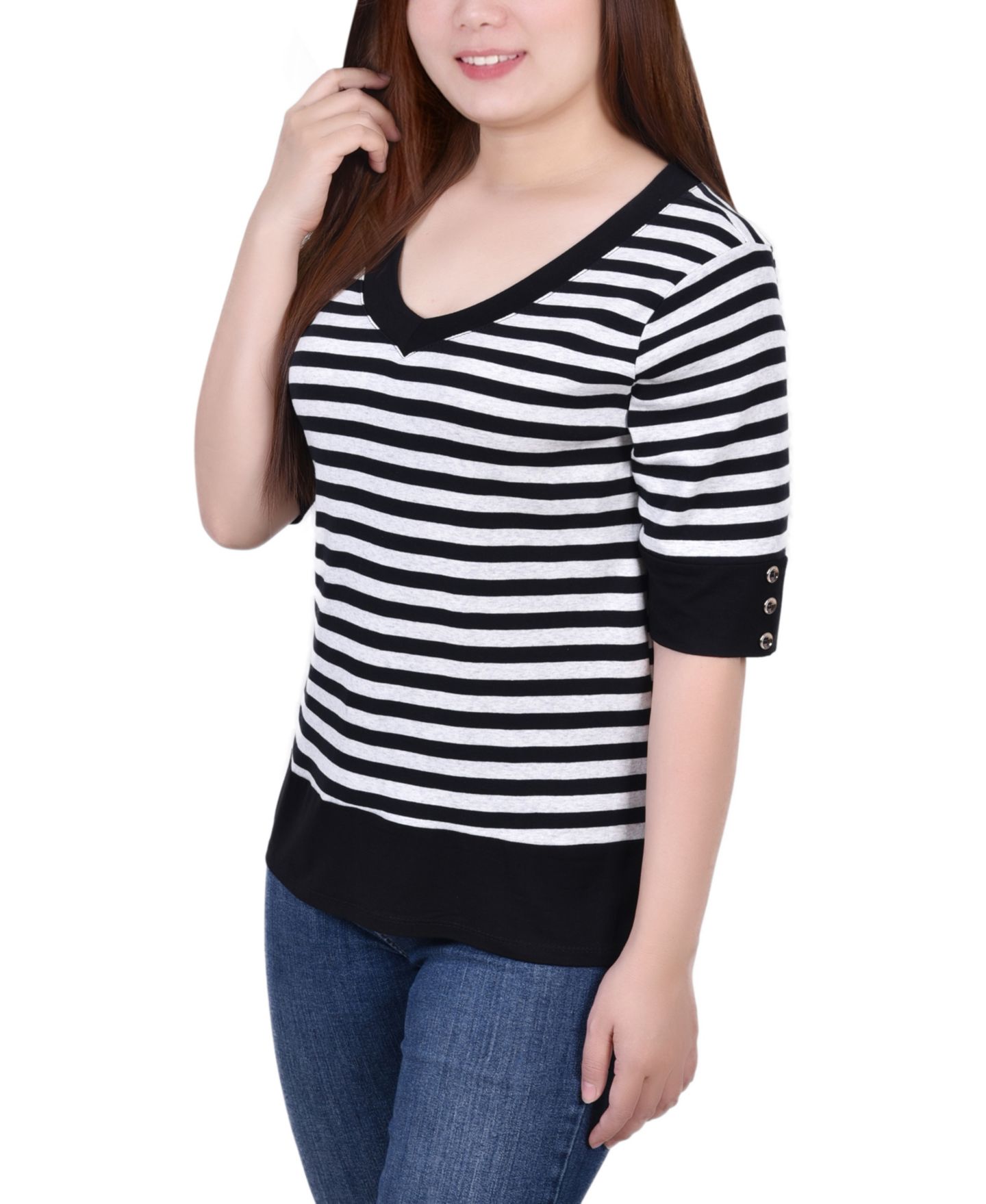 Женский топ NY Collection Elbow Sleeve, цвет: Серо-коричневый чёрный — фото 3