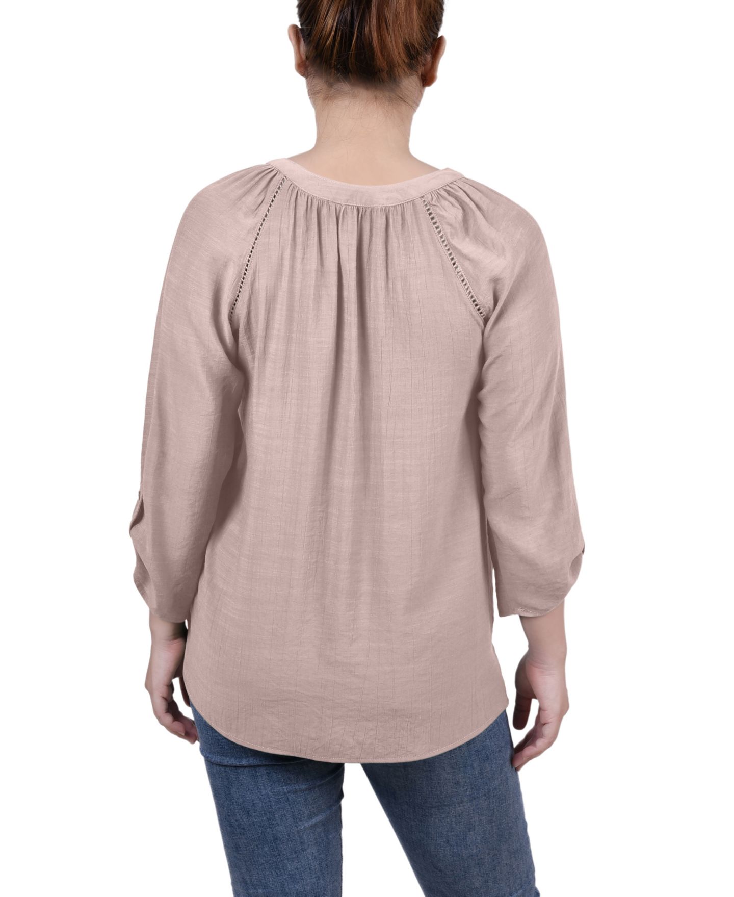 Женская блузка NY Collection Raglan Sleeve Split Neck Blouse Top, цвет: Рыжевато-коричневый — фото 2