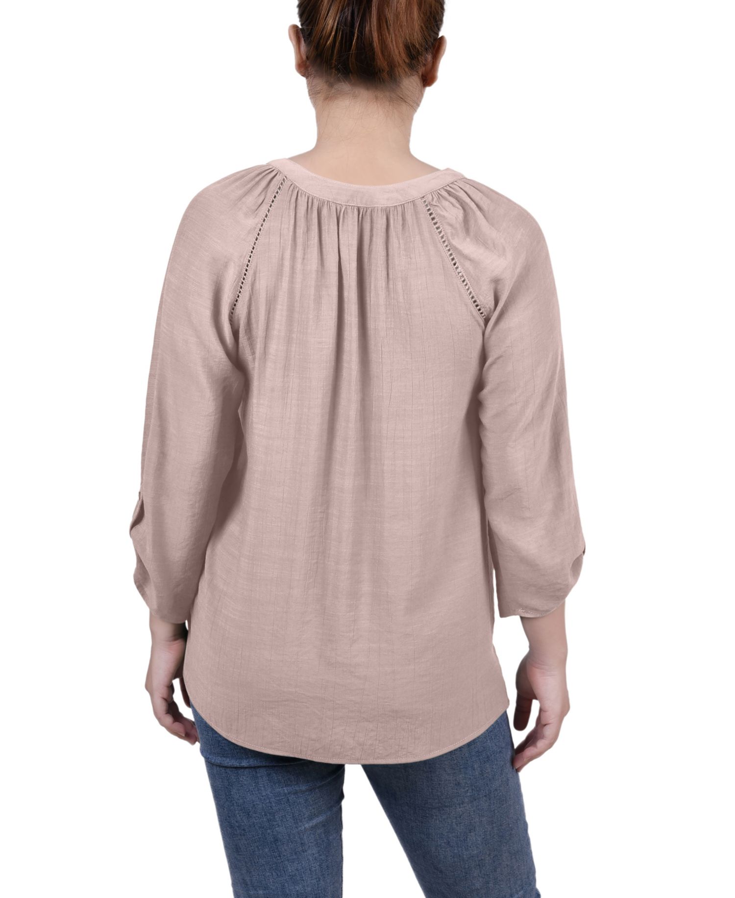 Women's Raglan Sleeve Split Neck Blouse Top