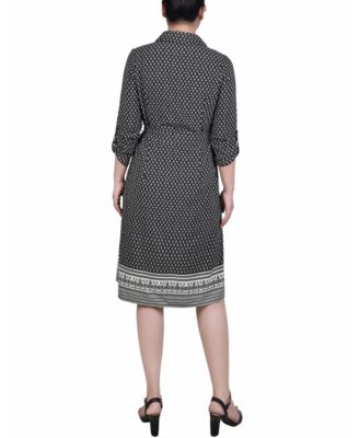 Women's 3/4 Roll Tab Sleeve Belted Shirtdress