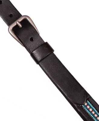 Turquoise Beaded Stripe Leather Belt