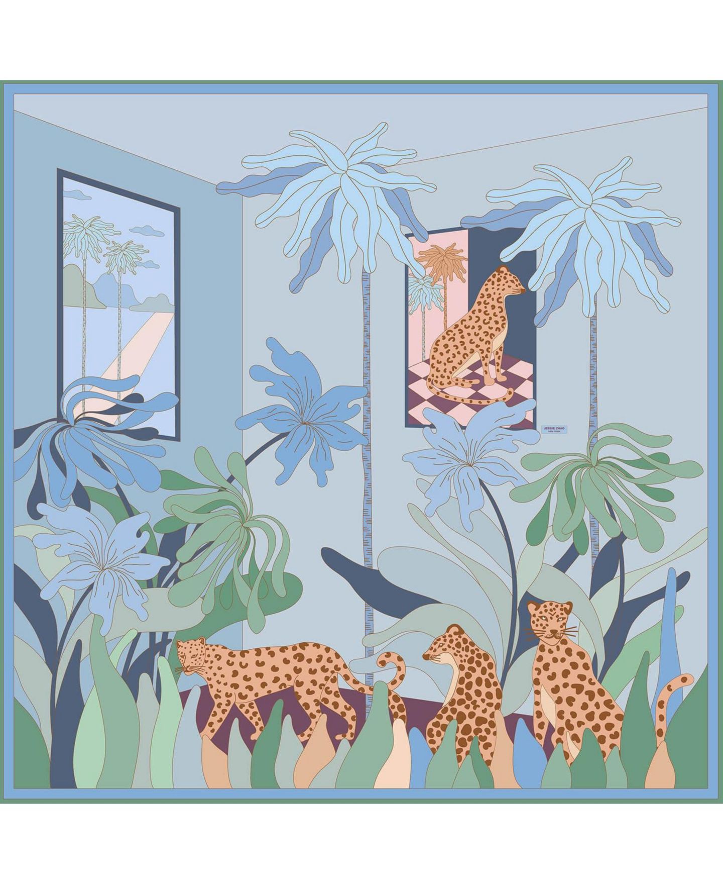 Женский шарф Jessie Zhao New York Double Sided Silk Scarf Of Indoor Forest, цвет: Коричневый / Фиолетовый — фото 3