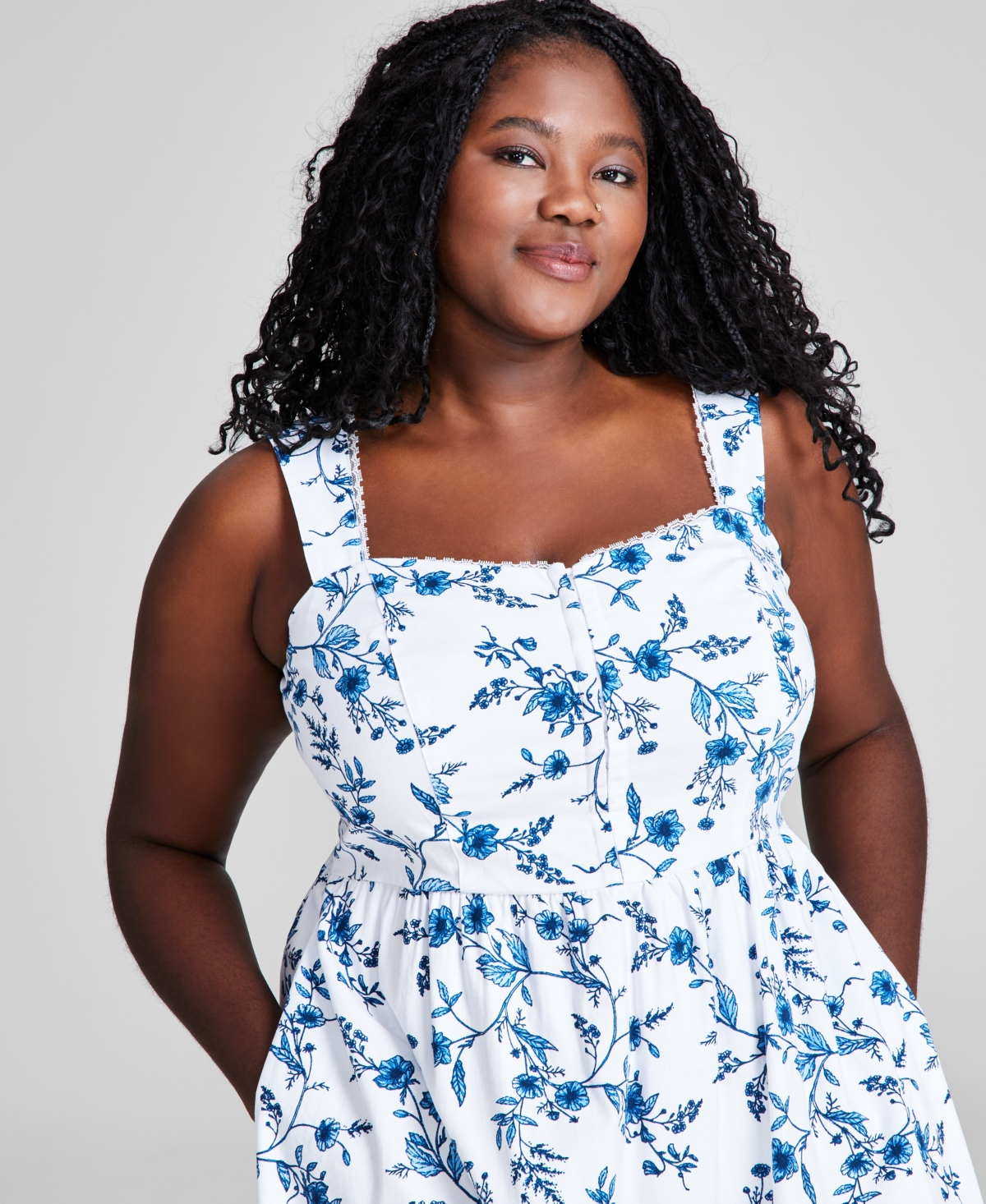 Shop And Now This Plus Size Floral-print Corset Mini Dress, Created For Macy's In Coral Flor
