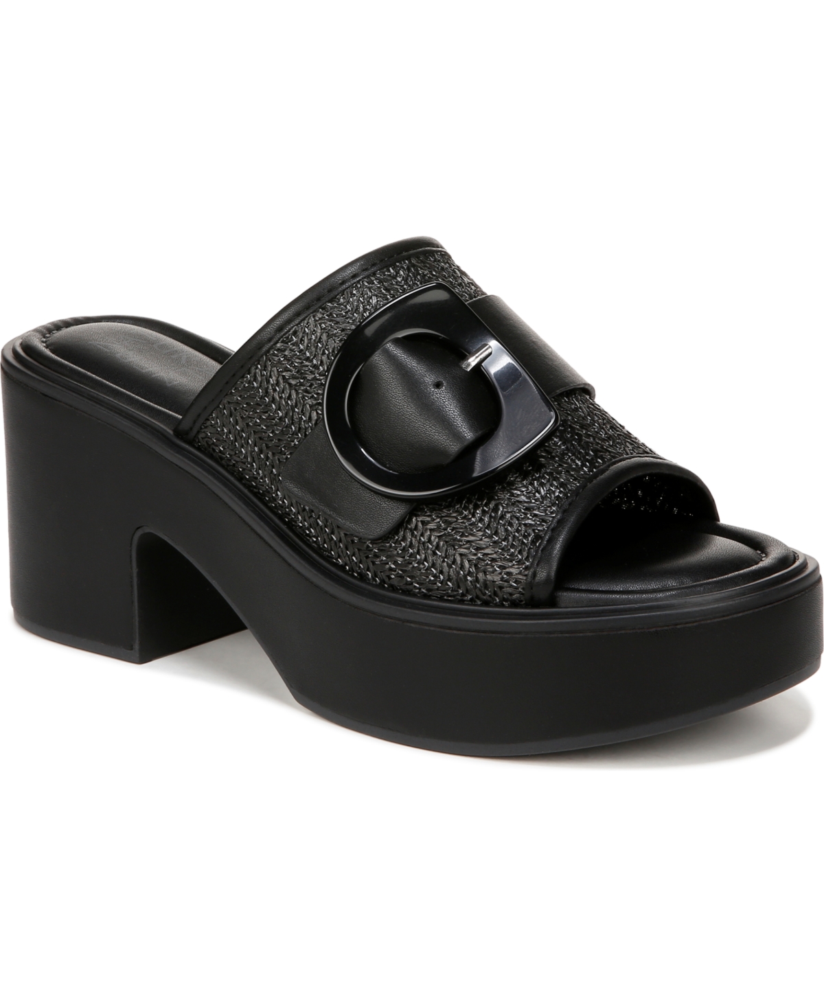Naturalizer Clara 2 Wedge Platform Slide Sandal In Black Raffia,faux Leather