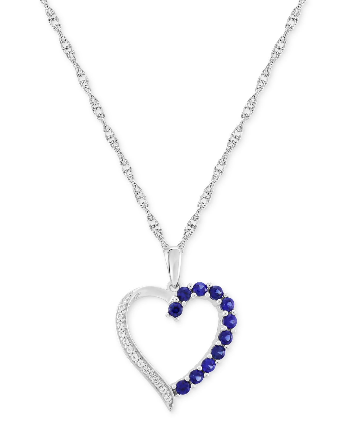 2-Pc. Set Lab-Grown Blue(3/8 ct. t.w.) & Lab-Grown White(1/4 ct. t.w.) Open Heart Pendant Necklace & Matching Stud Earrings in Ste