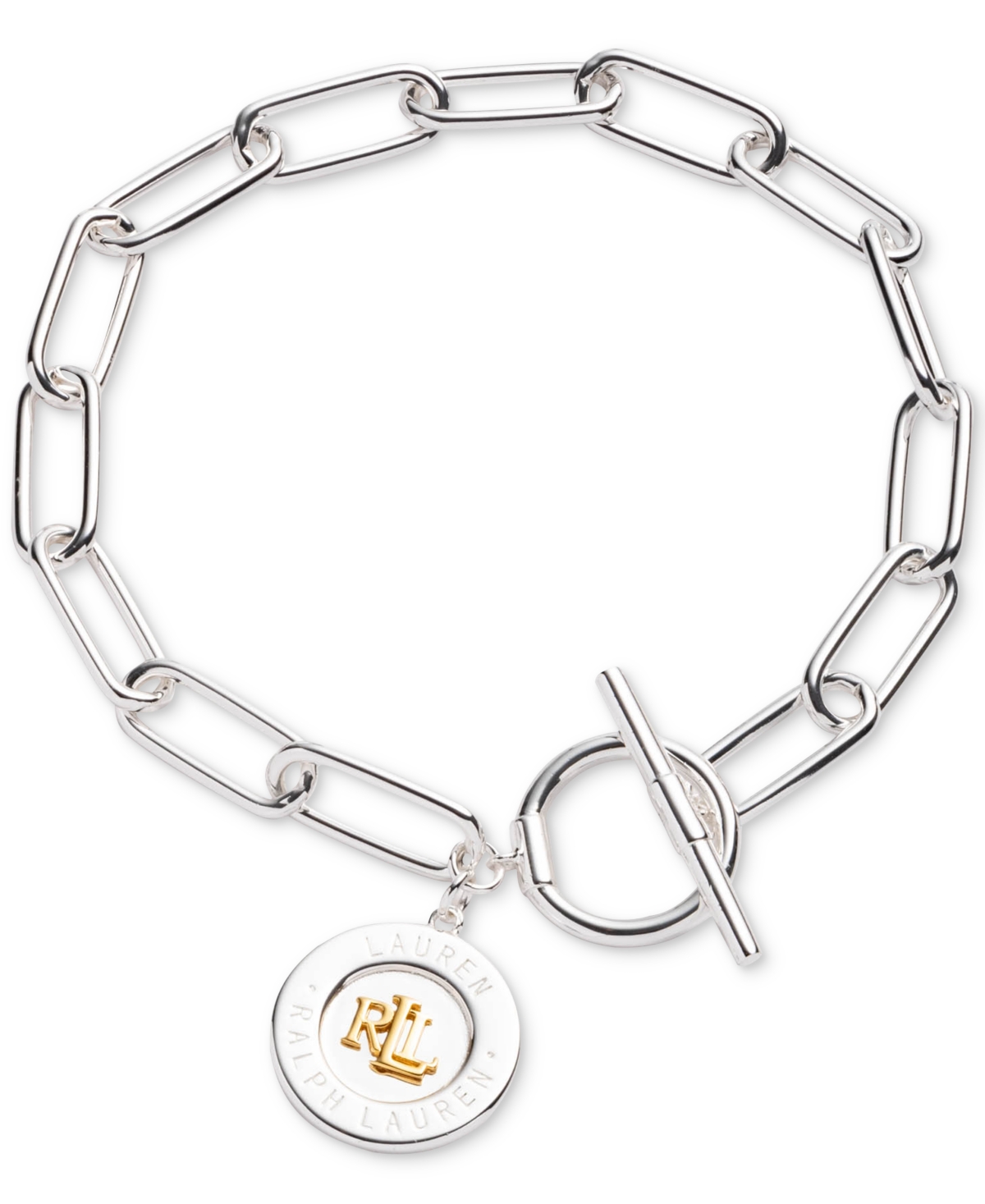 Lauren Ralph Lauren Sterling Silver & 18k Gold-Plated Vermeil Logo Charm Chain Bracelet - Gold/silve
