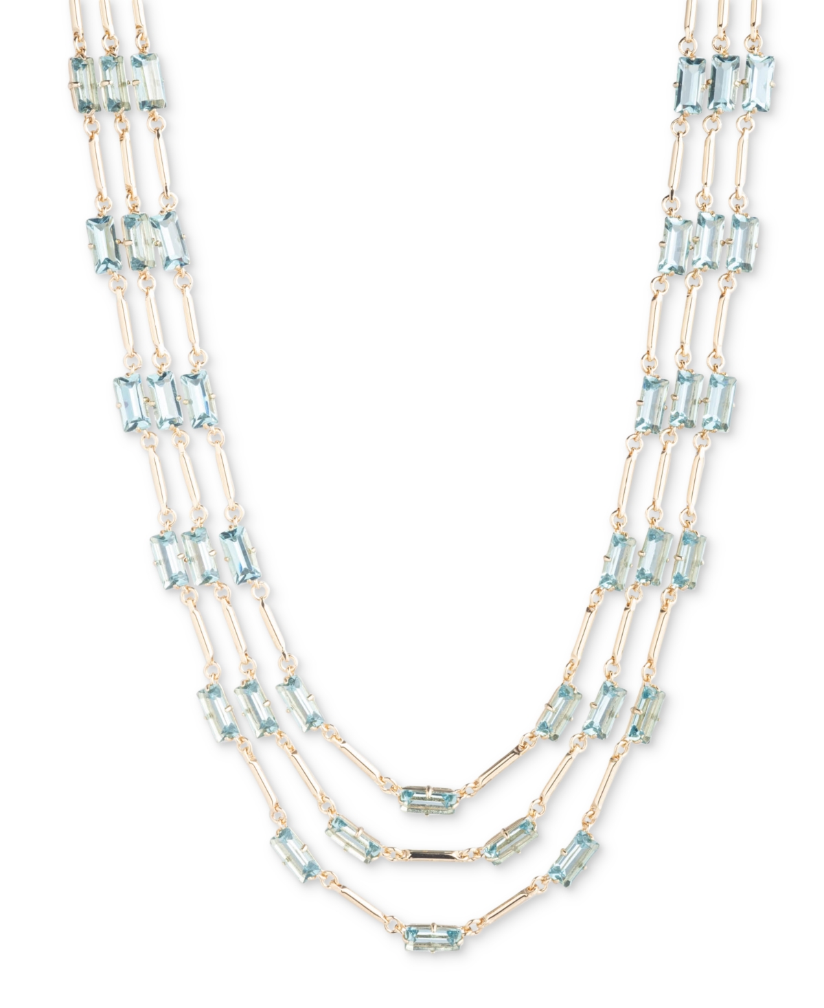 Gold-Tone Baguette Stone Layered Collar Necklace, 16" + 3" extender - Aqua Blue