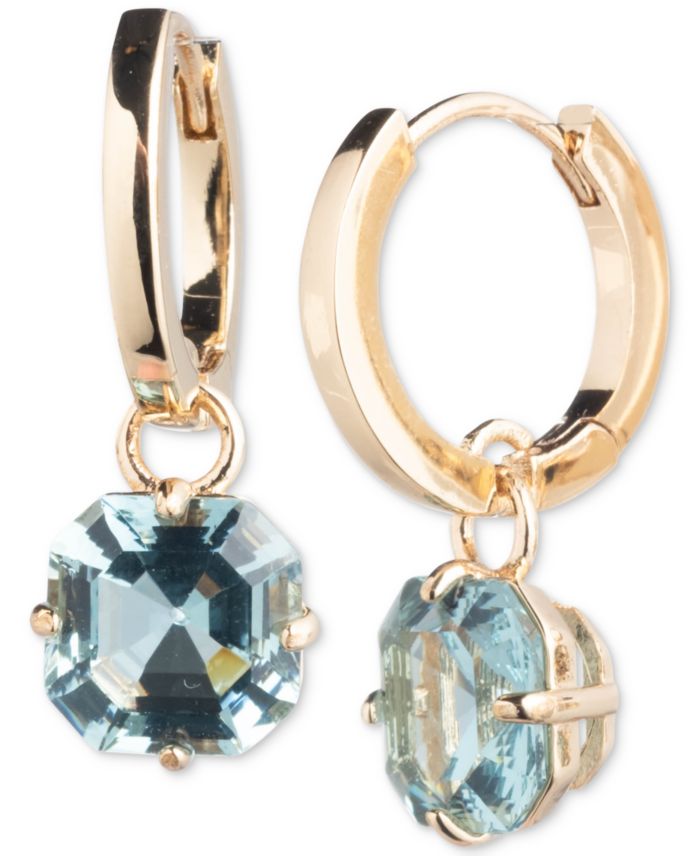 Lauren Ralph Lauren Gold-Tone Cushion-Cut Stone Charm Huggie Hoop Earrings