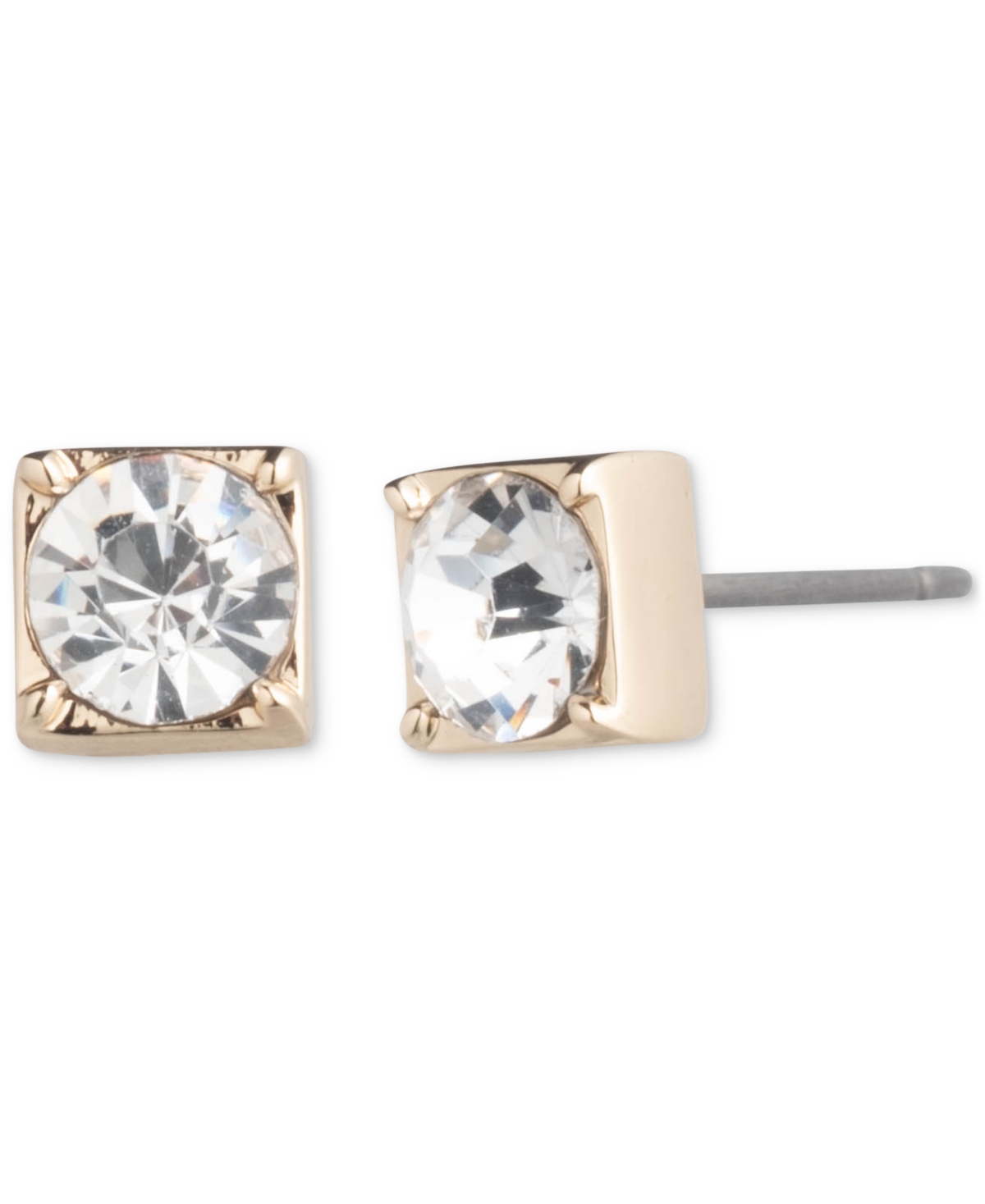 Shop Lauren Ralph Lauren Gold-tone Crystal Stud Earrings In Crystal Wh
