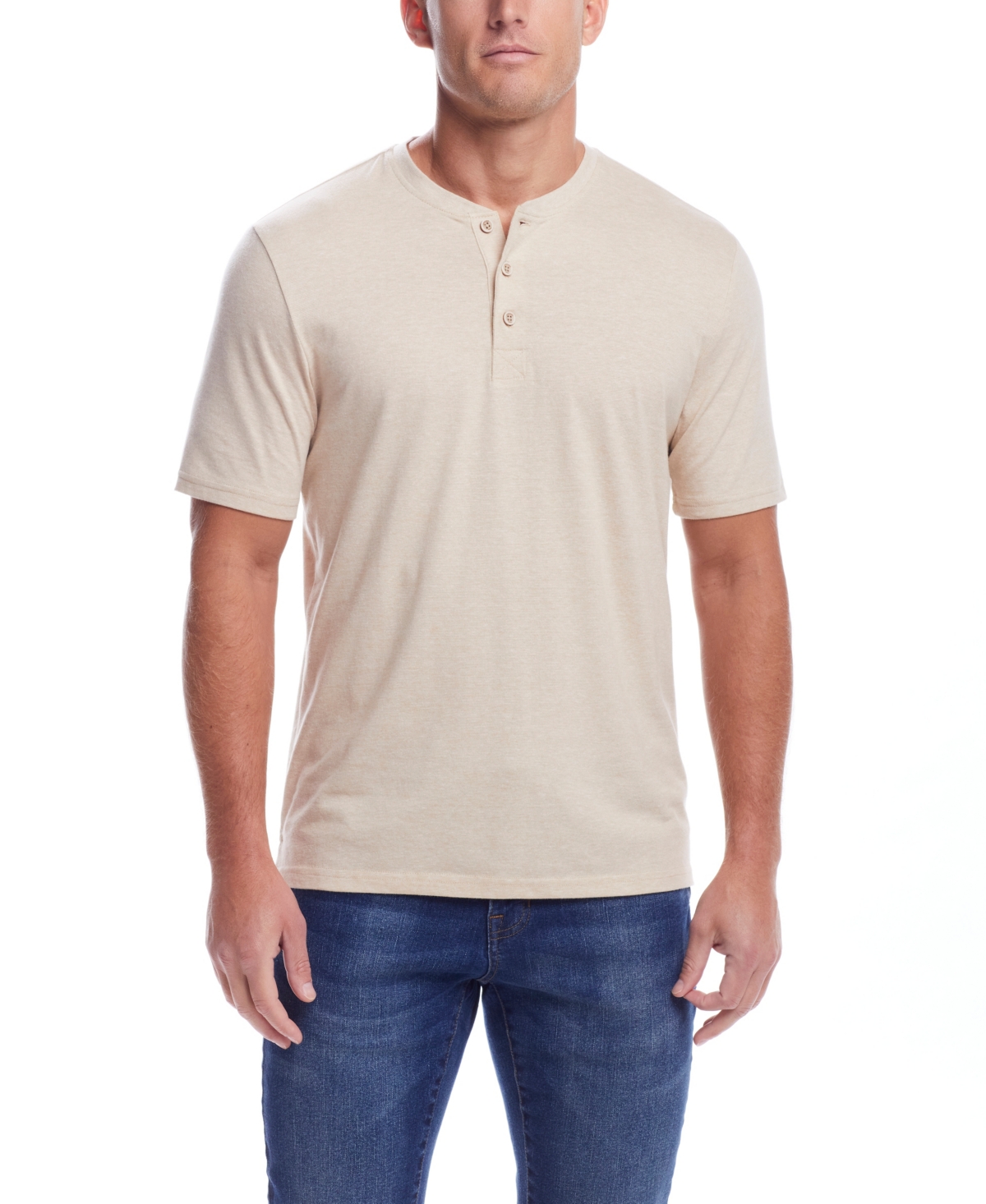 Men's Short Sleeve Sueded Microstripe Henley Shirt - Natural