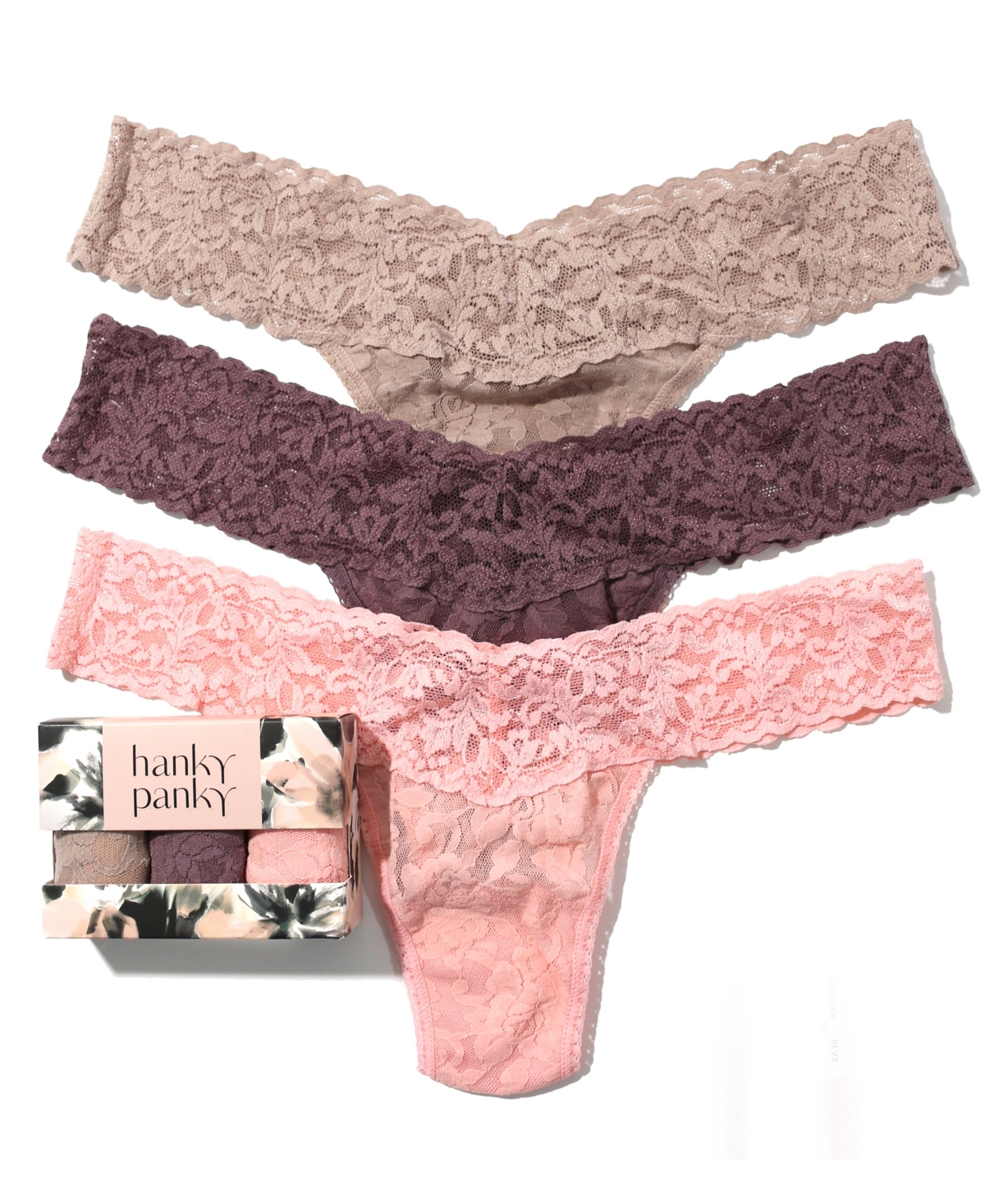 Shop Hanky Panky Signature Lace Low Rise Thong 3pack In Taupe,dusk,rswp