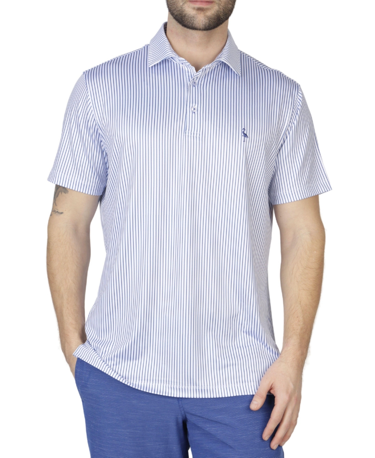 Stripes Performance Polo with Dress Shirt Collar - Admiral blue