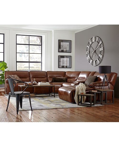 Furniture CLOSEOUT! Beckett Leather Power Reclining Sectional Sofa Collection, Created for Macy ...