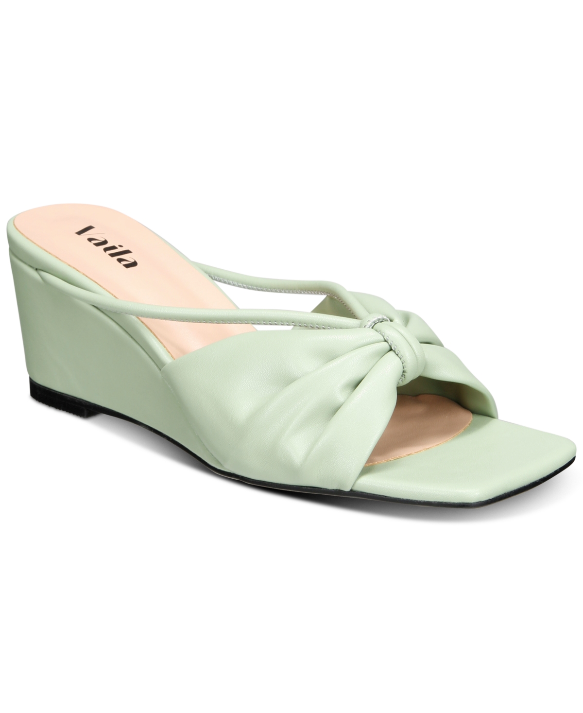 Women's Olivia Knotted Slide Wedge Sandals - Green Leather