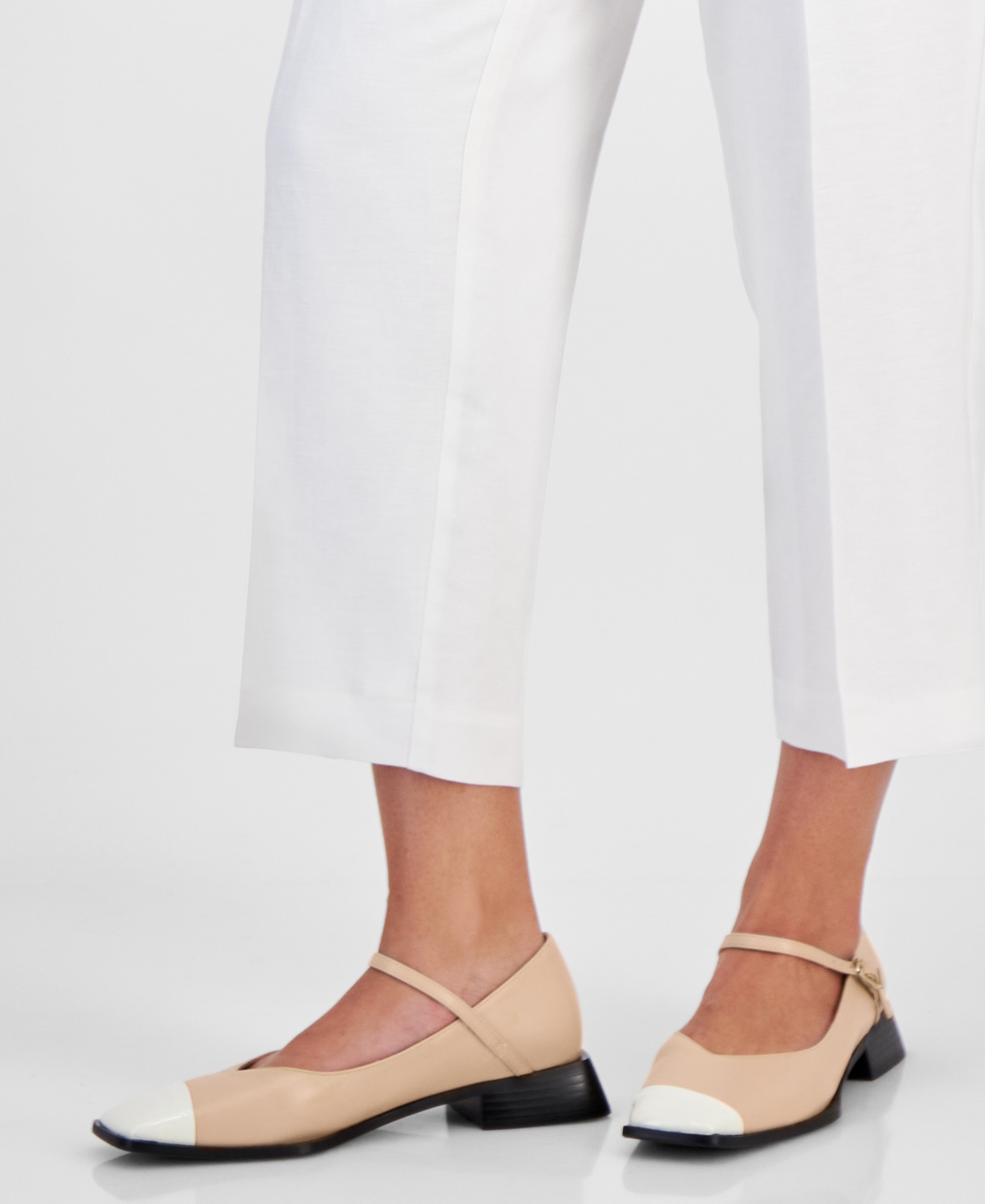 Shop Vaila Shoes Women's Penelope Square-toe Mary Jane Block-heel Flats In Nude Leather,patent Leather