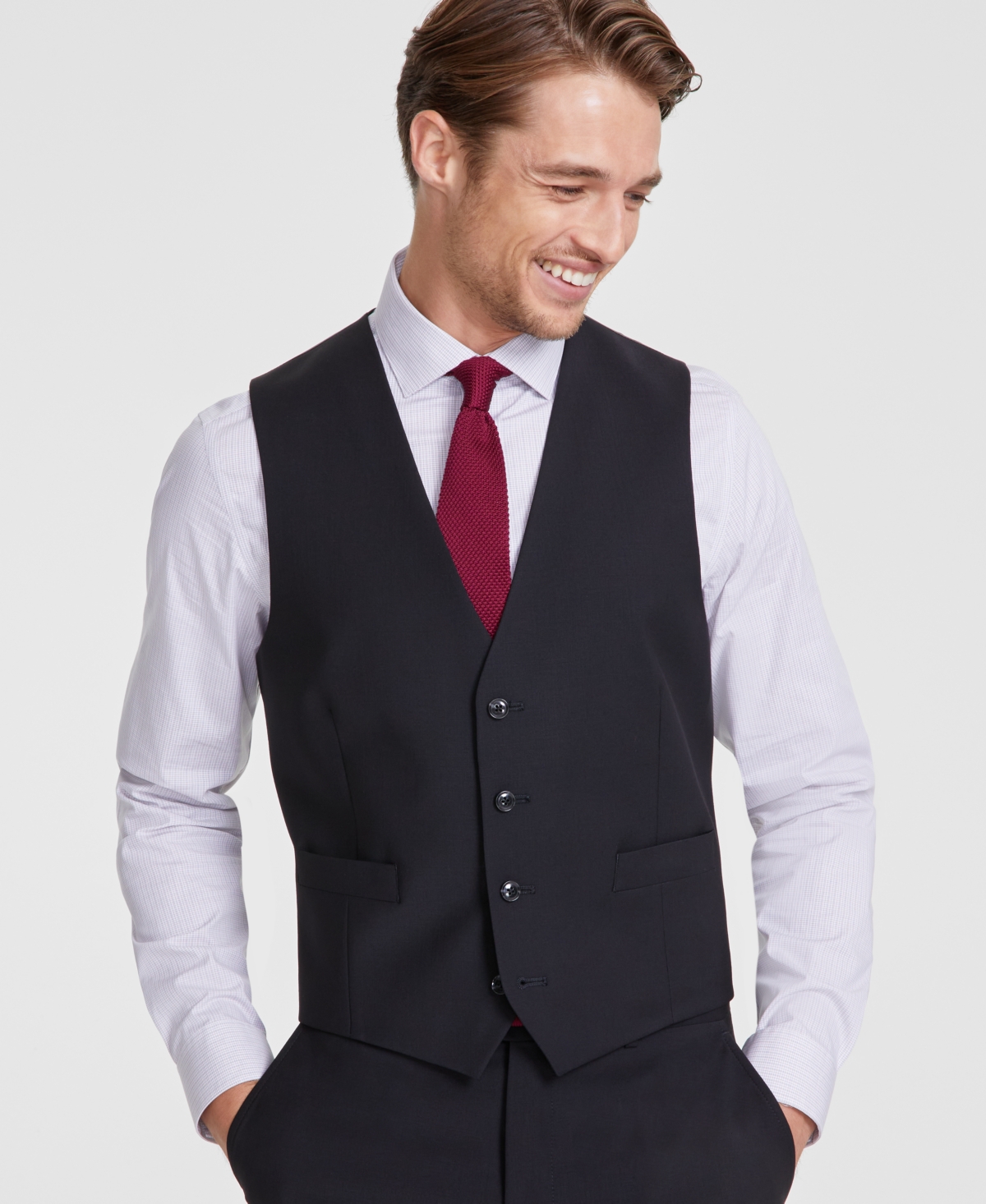 Calvin Klein Men's Slim-fit Wool Blend Infinite Stretch Suit Vest In Charcoal