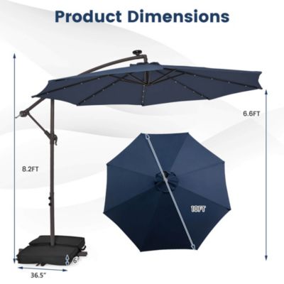 Patio 10FT Hanging Offset Umbrella 32 LED Lights Sand Bag Outdoor Cross Base