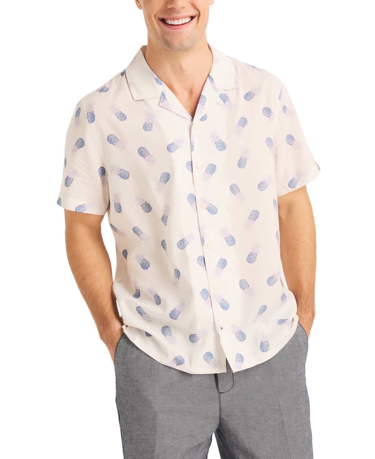 Men's Miami Vice x Nautica Printed Short Sleeve Button-Front Camp Shirt - Sail White