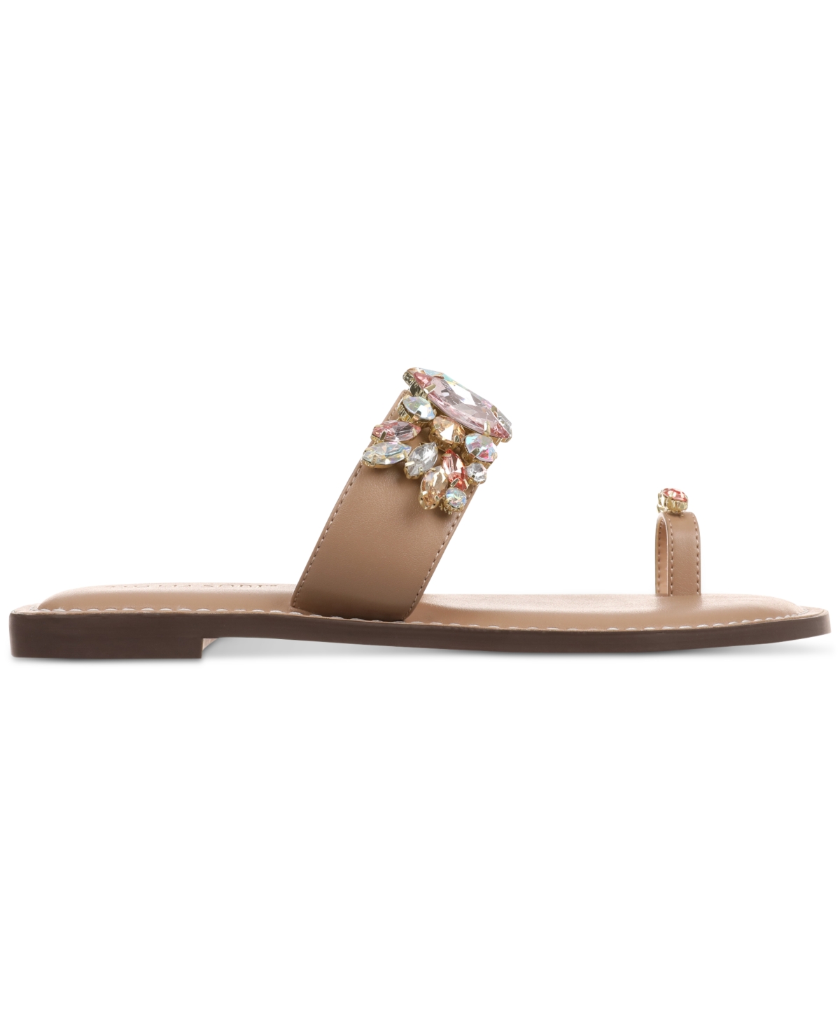 Thalia Sodi Weylin Womens Toe Loop Faux Leather Slide Sandals In Nude Crystal
