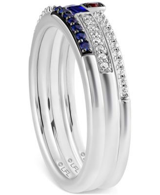Star Wars 3-pc. Set Sapphire (1/3 ct. t.w.), Garnet Accent, & Diamond (1/6 ct. t.w.) Star Wars R2D2 Inspired Rings in Sterling Silver