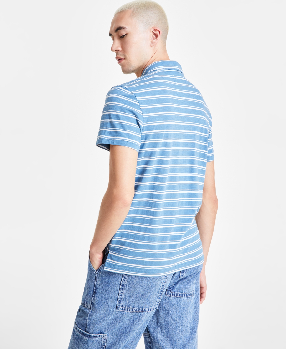 Sun + Stone Men's Short Sleeve Striped Pocket Polo Shirt, Created for Macy's