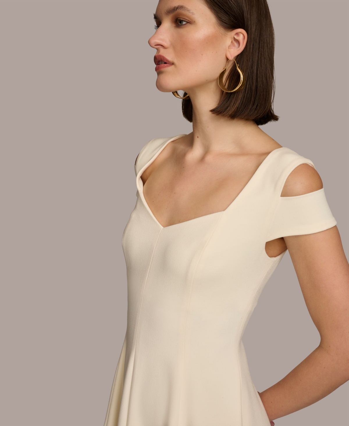 Shop Donna Karan Women's Cold-shoulder Fit & Flare Dress In Cream