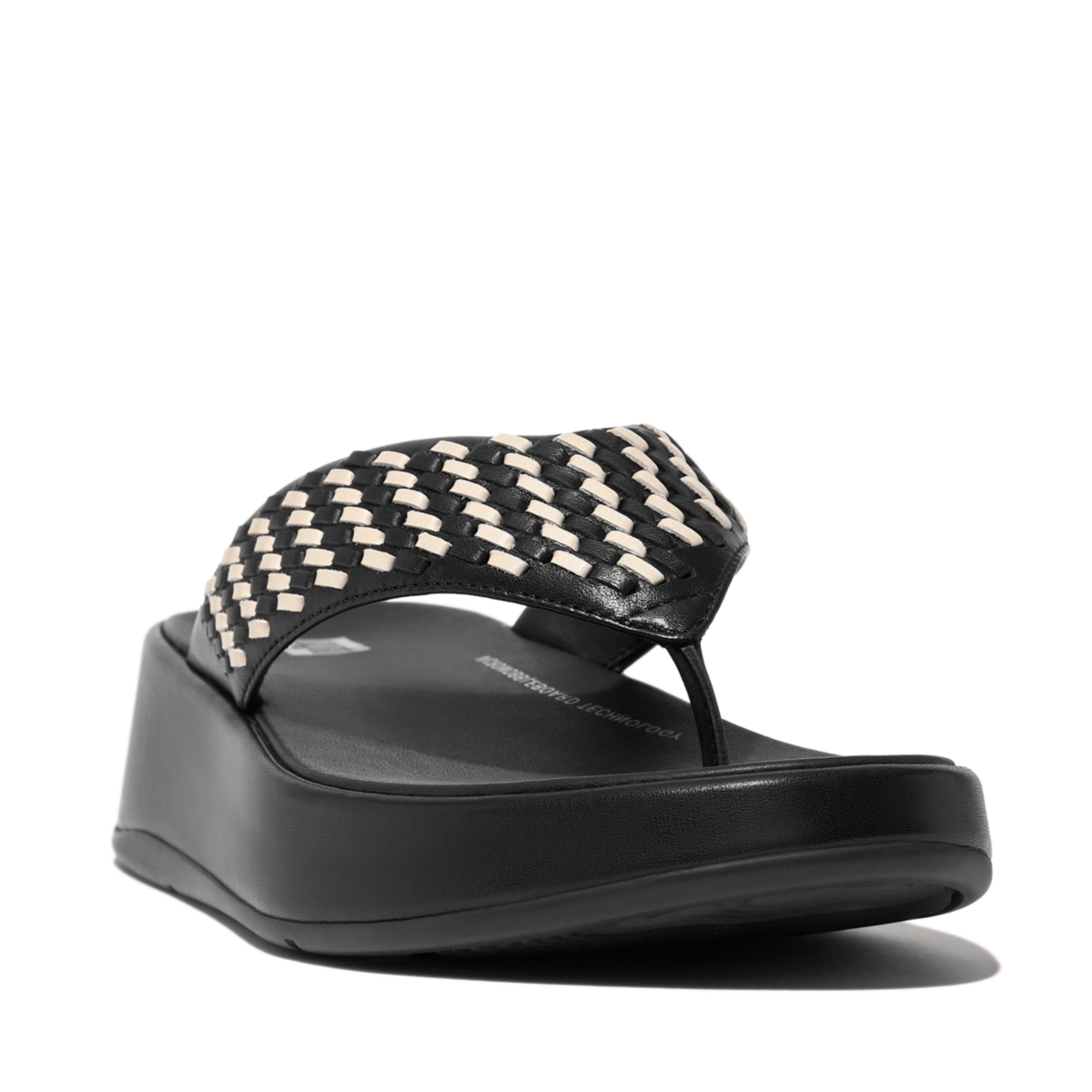 Shop Fitflop Women's F-mode Woven-leather Flatform Toe-post Sandals In Black
