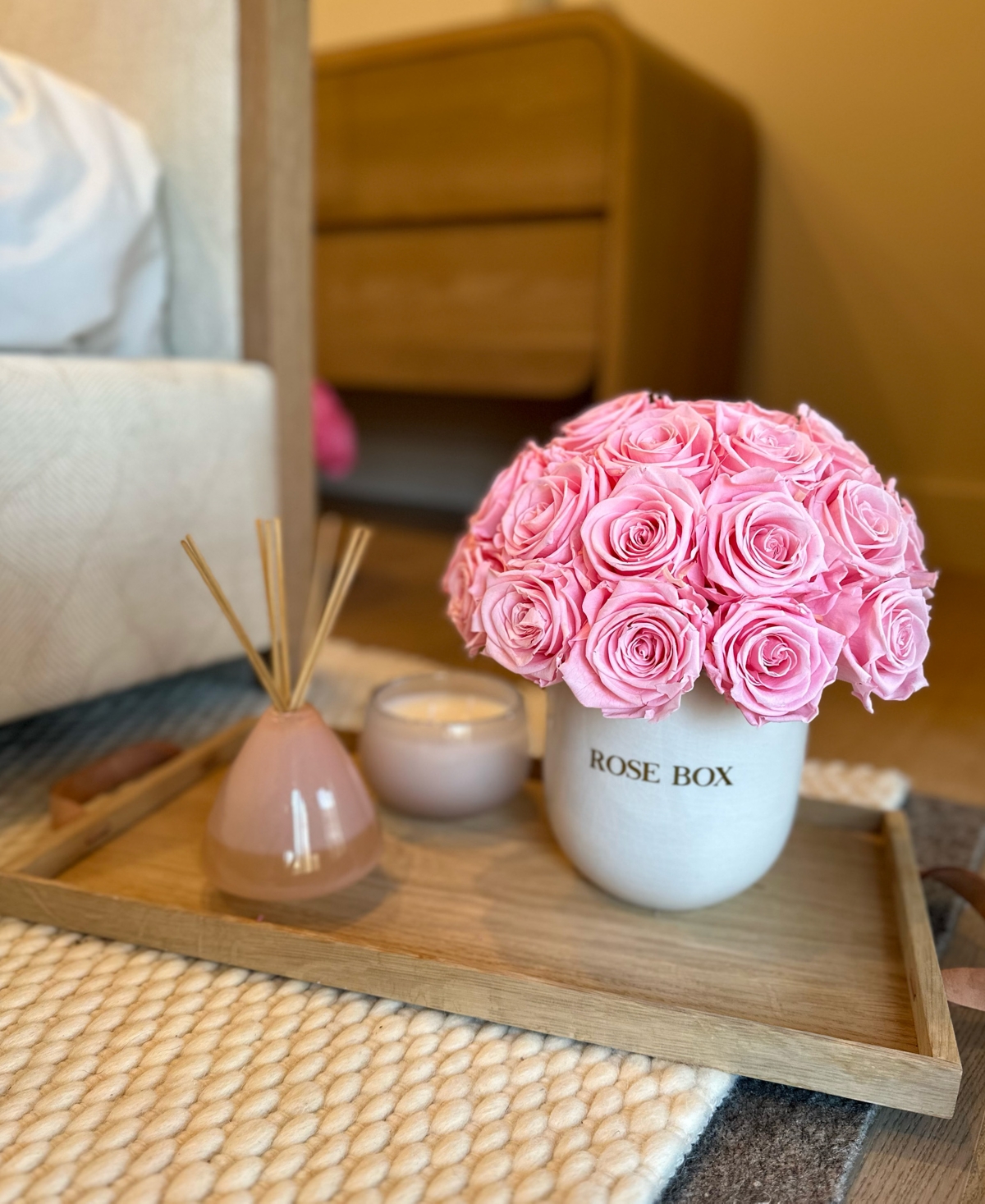 Rose Box Nyc Half Ball of Long Lasting Preserved Real Roses in Classic Ceramic Vase, 35 Roses