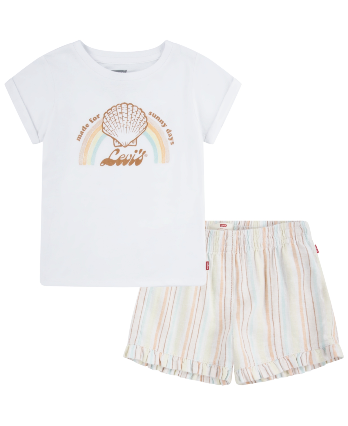 Shop Levi's Little Kids Shell T-shirt And Frilly Shorts Set In Bright White