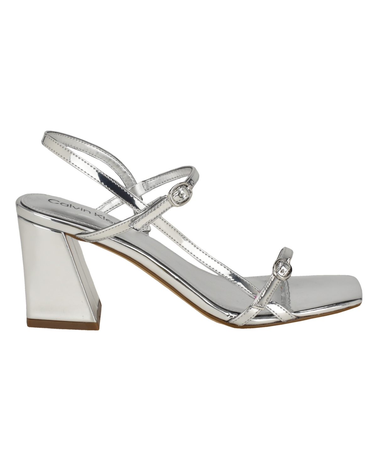 Calvin Klein Women's Linella Block Heel Dress Sandals - Silver Mirror Metallic - Manmade