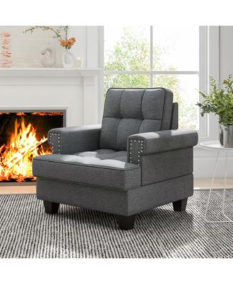 Mid-century Modern Accent Armchair Tufted Linen Club Chair