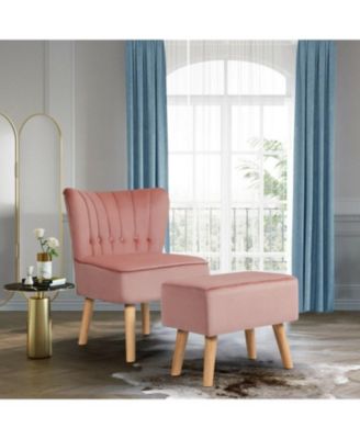 Modern Accent Chair Ottoman Set with Footstool-Pink