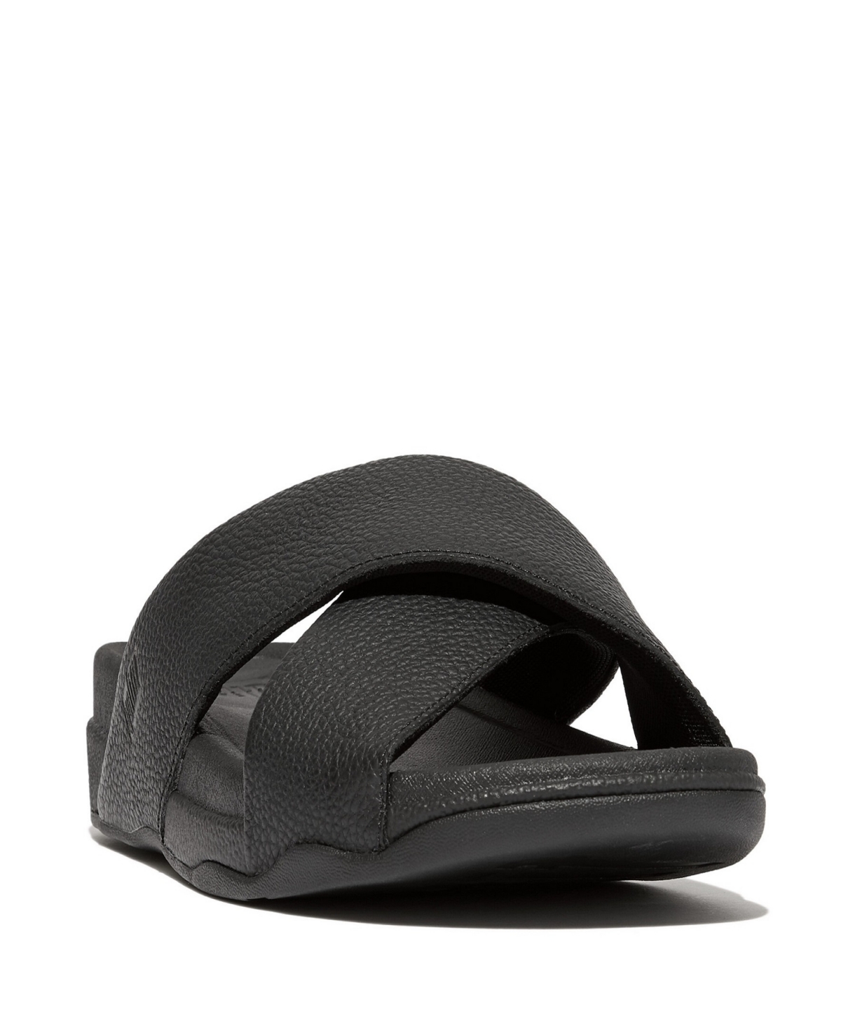Shop Fitflop Men's Tumbled-leather Cross Slides In Black